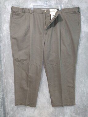 Oak Hill Pants Mens 58x30 Green Chino Tapered Leg Comfort Waist Pleated Cotton